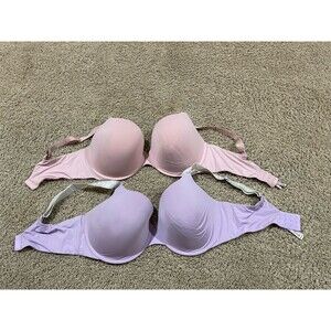 Lot Of 2 Women’s Victorias Secret Bras 38DDD Purple T-shirt Demi / Pink Push Up